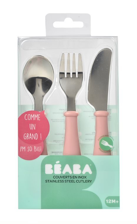 Beaba Stainless Steel Training Cutlery - Old Pink