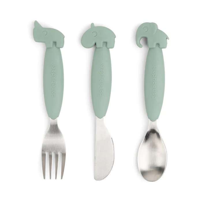 Done By Deer Easy-Grip Cutlery Set Deer Friends Green