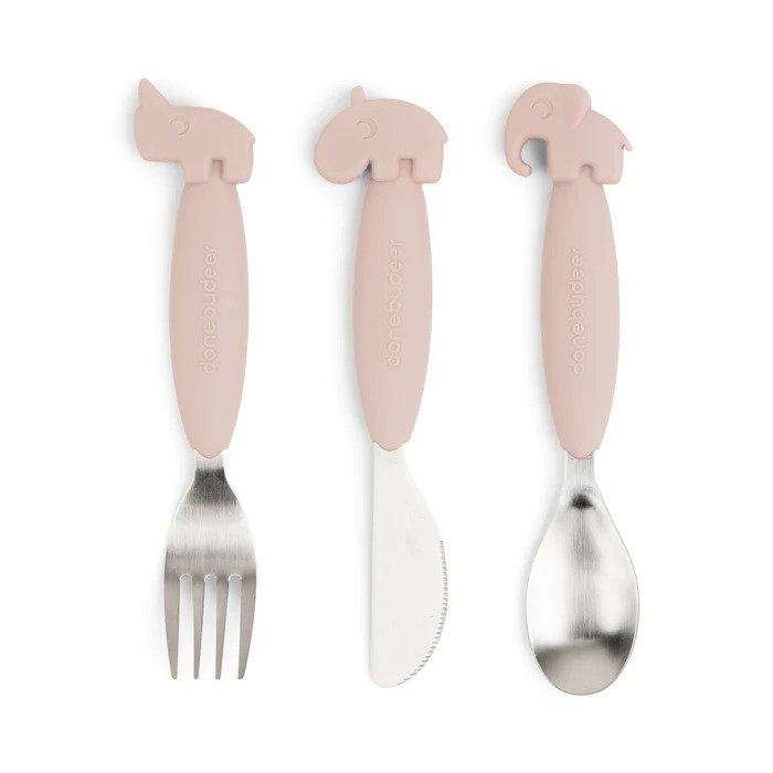 Done By Deer Easy-Grip Cutlery Set Deer Friends Powder