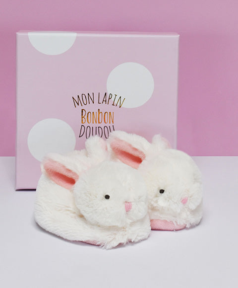 Doudou Et Compagnie Moon Lapin Rattle Booties (0-6m) Rose