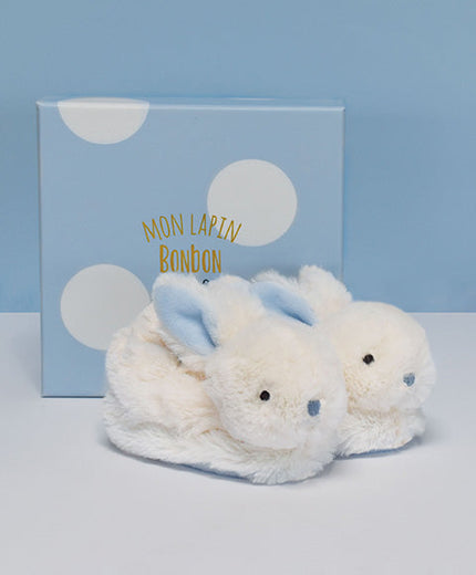Doudou Et Compagnie Moon Lapin Rattle Booties (0-6m) Blue