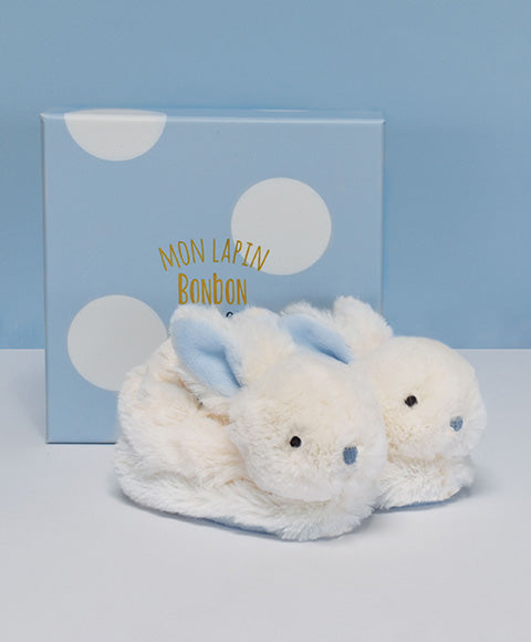 Doudou Et Compagnie Moon Lapin Rattle Booties (0-6m) Blue