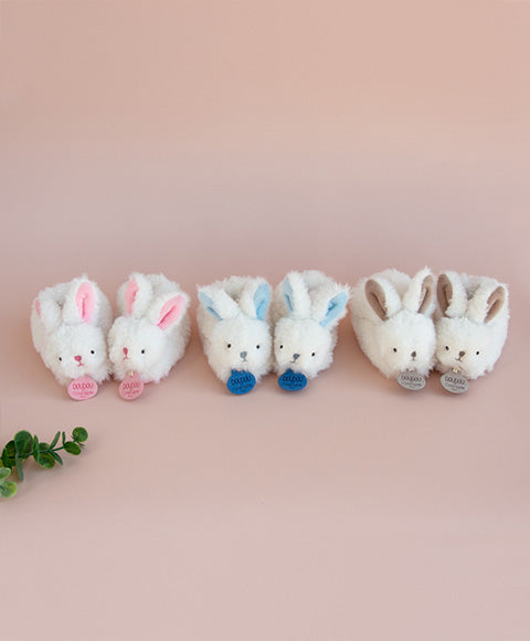 Doudou Et Compagnie Moon Lapin Rattle Booties (0-6m) Blue