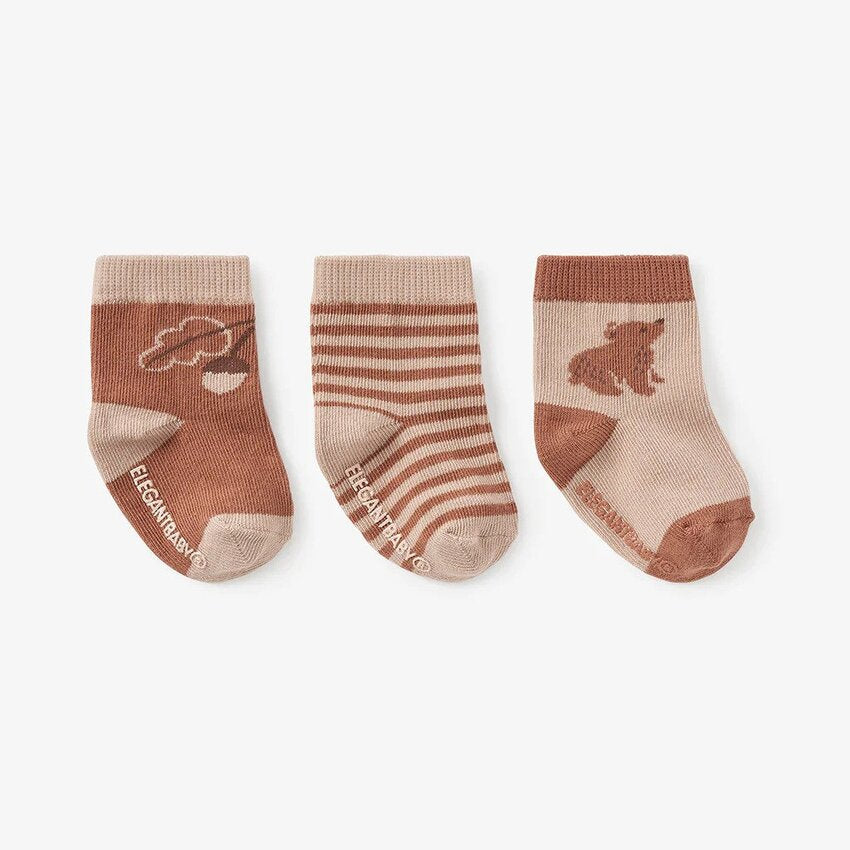 Elegant Baby Non-Slip Socks (3pack) Bear Rust (Size 0-12m)
