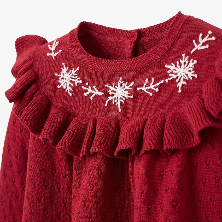 Elegant Baby Dress w/Blommer Red Snowflake