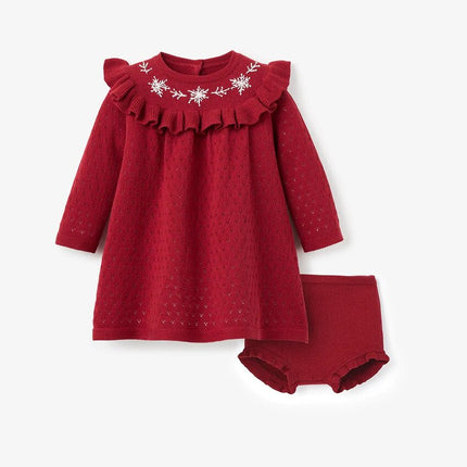 Elegant Baby Dress w/Blommer Red Snowflake