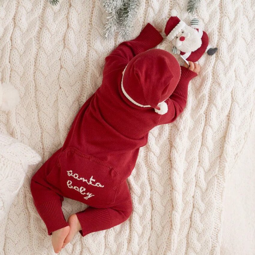 Elegant Baby Jumpsuit Santa Dropback w/ Hat Red