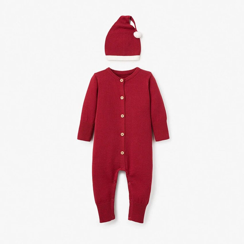 Elegant Baby Jumpsuit Santa Dropback w/ Hat Red