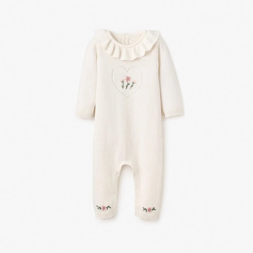 Elegant Baby Muslin Jumpsuit White Pony Meadow Heart