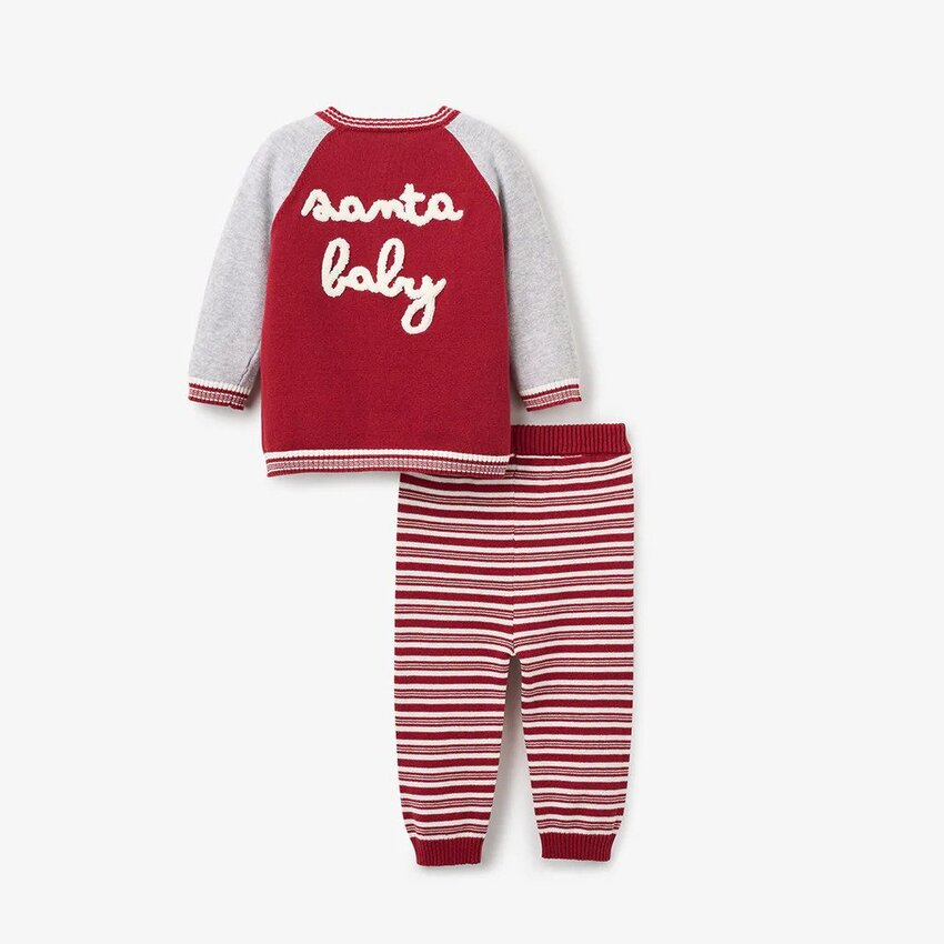 Elegant Baby Santa Jacket w/ Pants Stripe Red