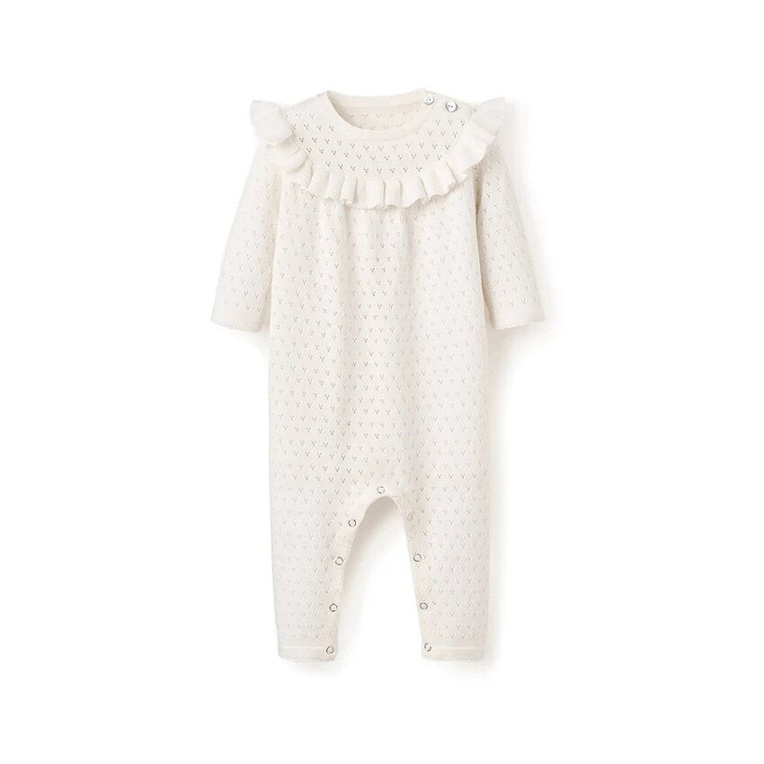 Elegant Baby Sweater Pointelle Jumpsuit White/Blanc