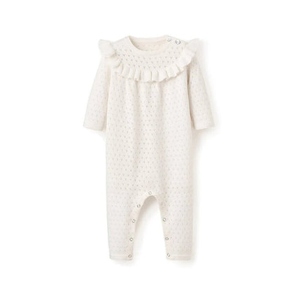 Elegant Baby Sweater Pointelle Jumpsuit White/Blanc