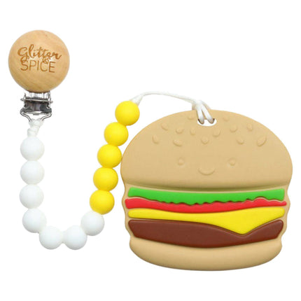 Glitter & Spice Silicone (BPA Free) Teether With Clip Burger