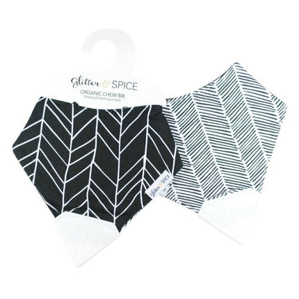 Glitter & Spice Double Sided Organic Chew Bib - Onyx & Snow Herringbone