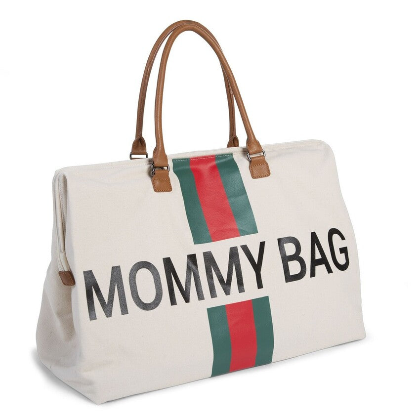 Childhome Mommy Bag Big Off White Stripes Green/Red