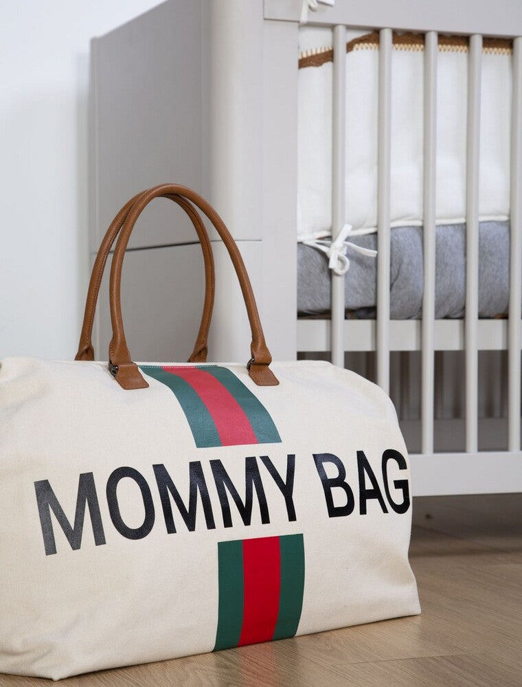 Childhome Mommy Bag Big Off White Stripes Green/Red