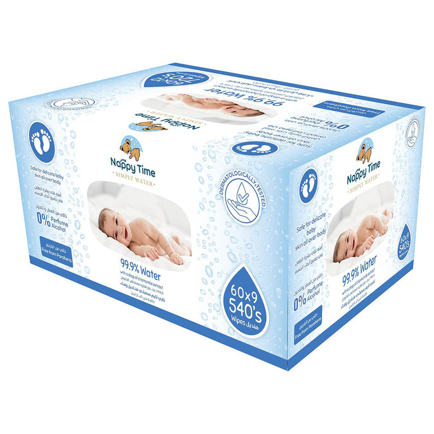 Nappy Time Baby Care Water wipes Pack of 5+4 Pouches X60S (540)