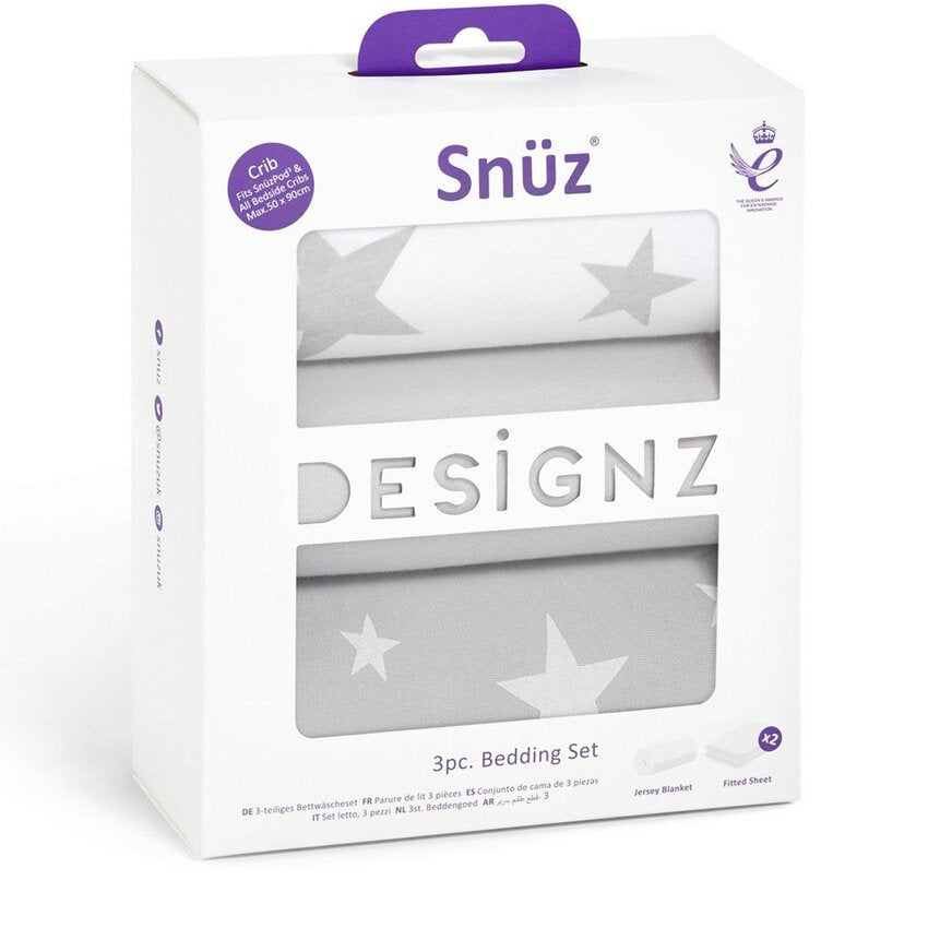 Snuz Designz Crib Bedding (3pack) Set Grey Star