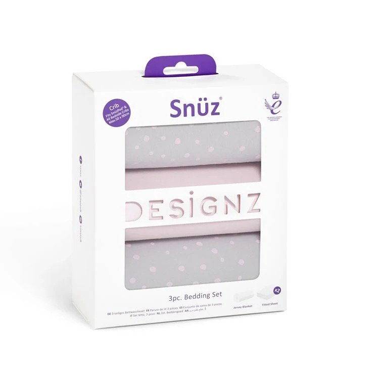 Snuz Designz Crib Bedding (3pack) Set Pink Spot